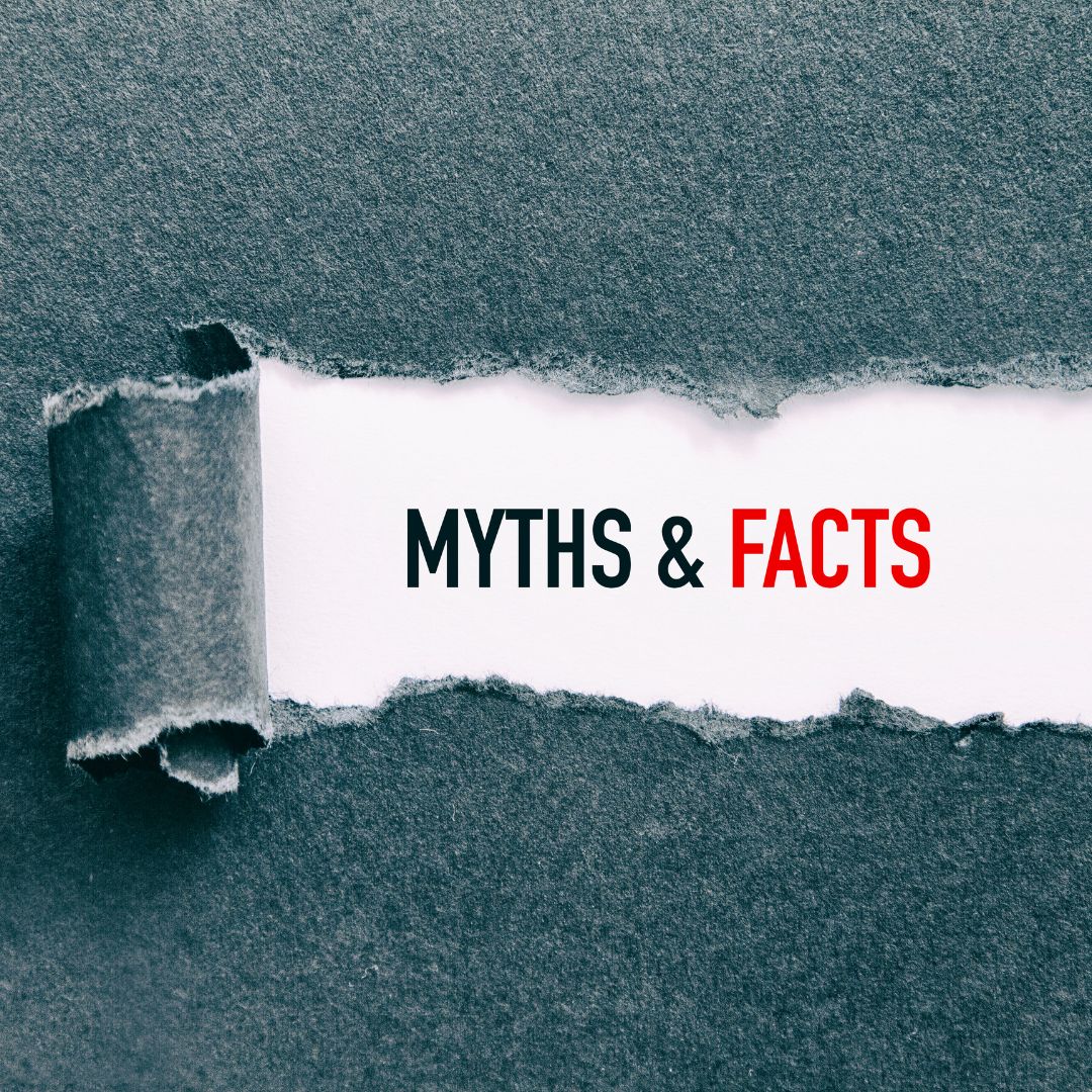 A torn paper revealing the words "MYTHS & FACTS" on a white background, symbolizing the revealing of truth beneath misconceptions.